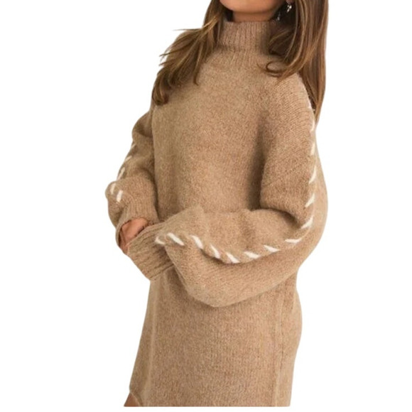 LE LIS Women's XSmall Mock Neck Long Sleeve Stitch Detail Sweater Dress - Picture 2 of 7